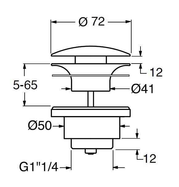 Донный клапан клик-клак GSI SPARES PCS26 для раковин/биде с переливом, цвет черный матовый Ardesia
