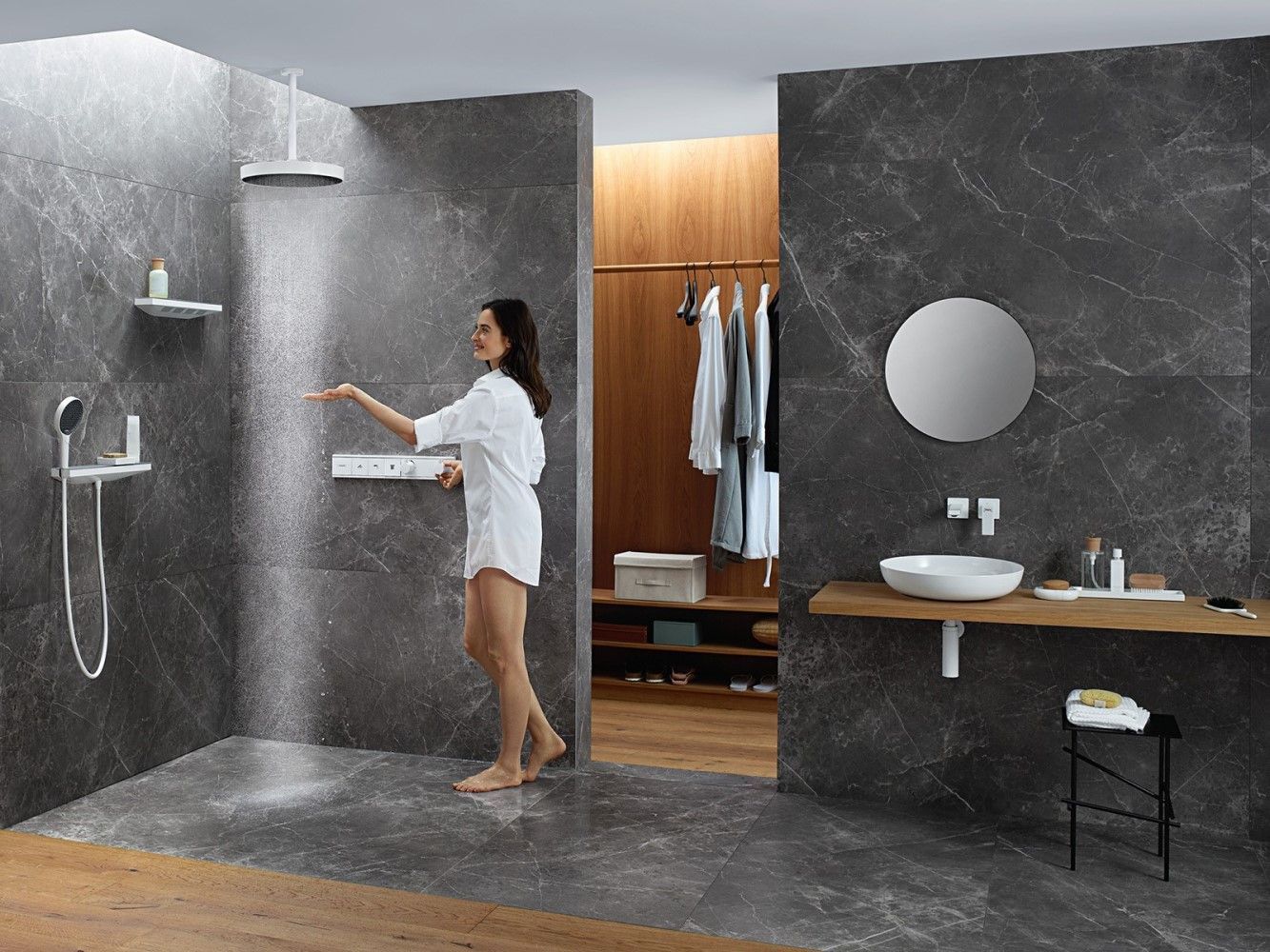 Верхний душ Hansgrohe Rainfinity 250 1jet 26229700 с потолочным кронштейном, EcoSmart, белый матовый