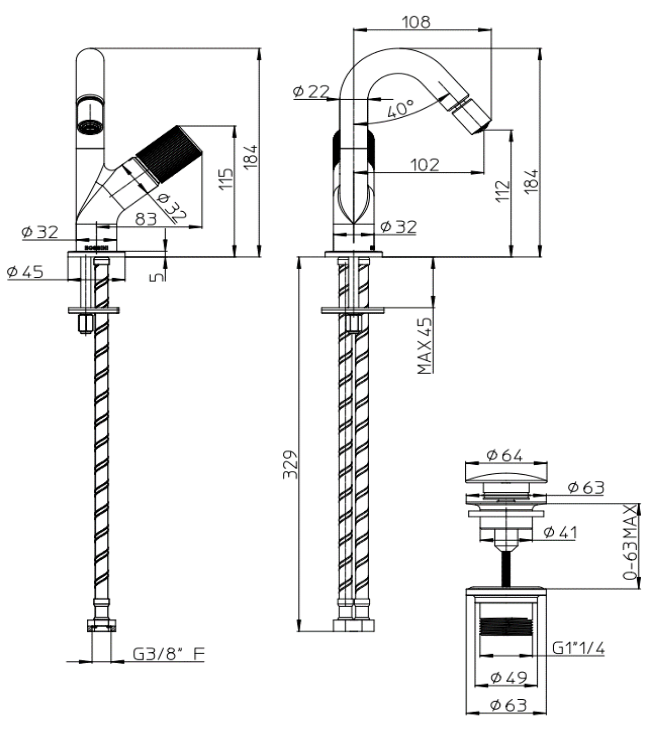 Однорычажный смеситель для биде BOSSINI PLY Z00902.030 184 мм, с донным клапаном, цвет Хром