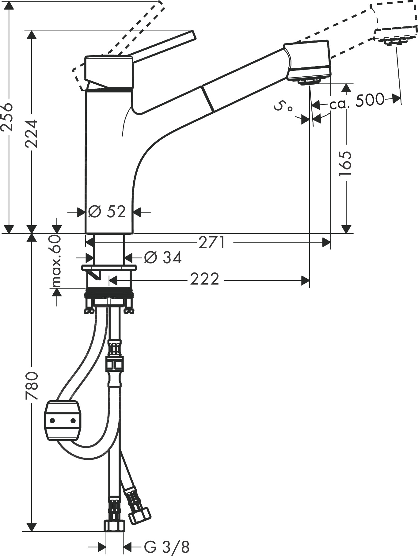 Смеситель Hansgrohe Talis S 32841000 для кухонной мойки с вытяжным душем