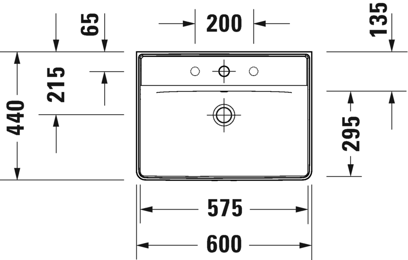 Раковина подвесная Duravit D-Neo 2366600060 600 мм х 440 мм, с переливом, без отверстия под смеситель, белая