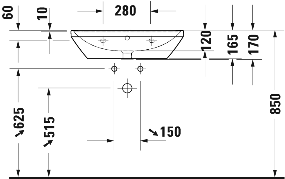 Раковина подвесная Duravit D-Neo 2366650060 650 мм х 440 мм, с переливом, без отверстия под смеситель, белая