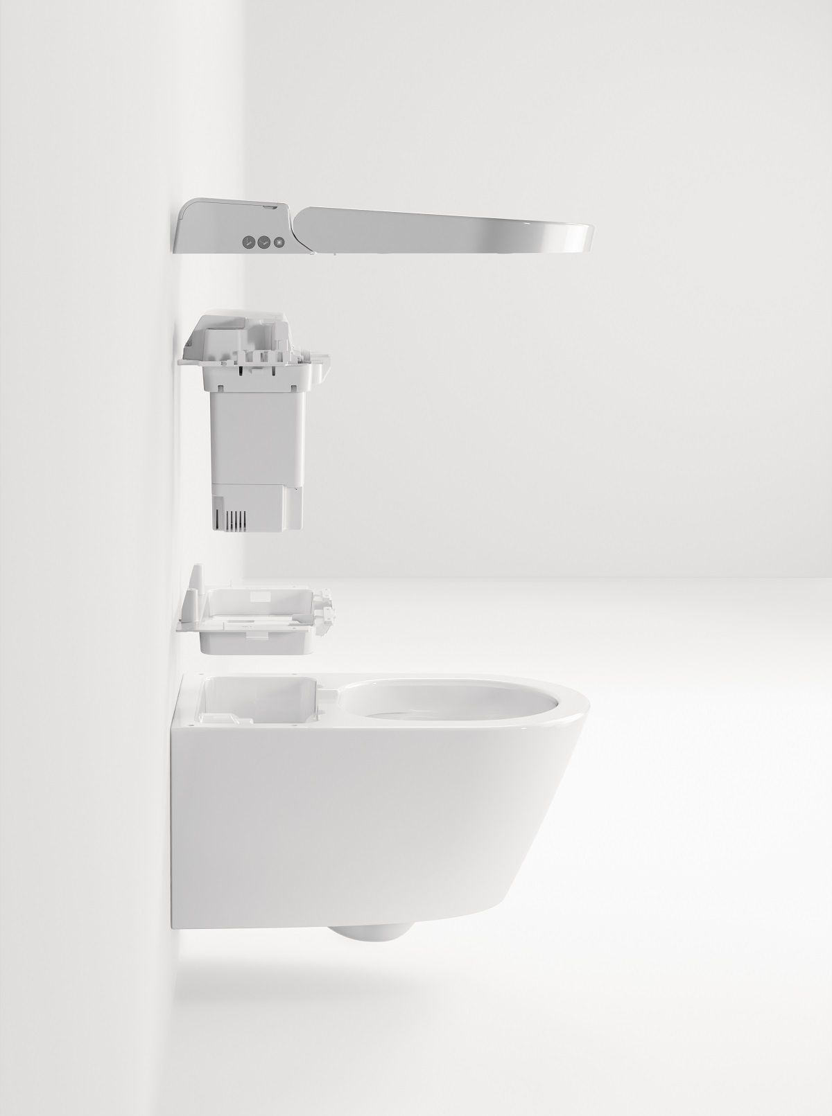 Подвесной умный безободковый унитаз GSI WClean 7418K11 590х375 мм, с модулем электронного биде и сиденьем Soft-Close, цвет Белый глянцевый