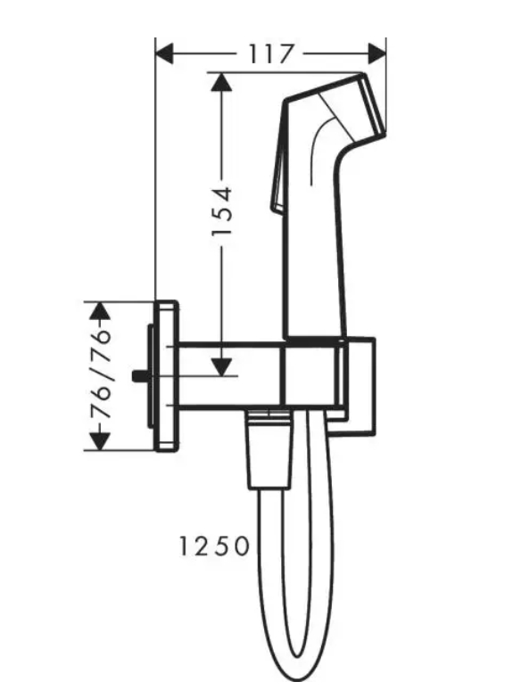 Гигиенический комплект HANSGROHE Bidette S 1 jet 29233670 со шлангом и держателем, цвет Чёрный матовый