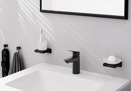 Однорычажный смеситель для раковины HANSGROHE Logis 71101670 без сливного гарнитура, цвет Чёрный матовый