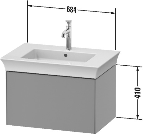 Тумба подвесная DURAVIT White Tulip WT42410H4H4 458 мм х 684 мм, с одним выдвижным ящиком, скандинавский белый глянцевый