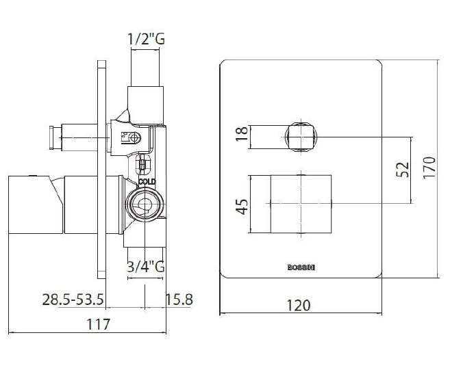 Наружная часть механического смесителя для душа Bossini CUBE Z00063.073, цвет черный матовый