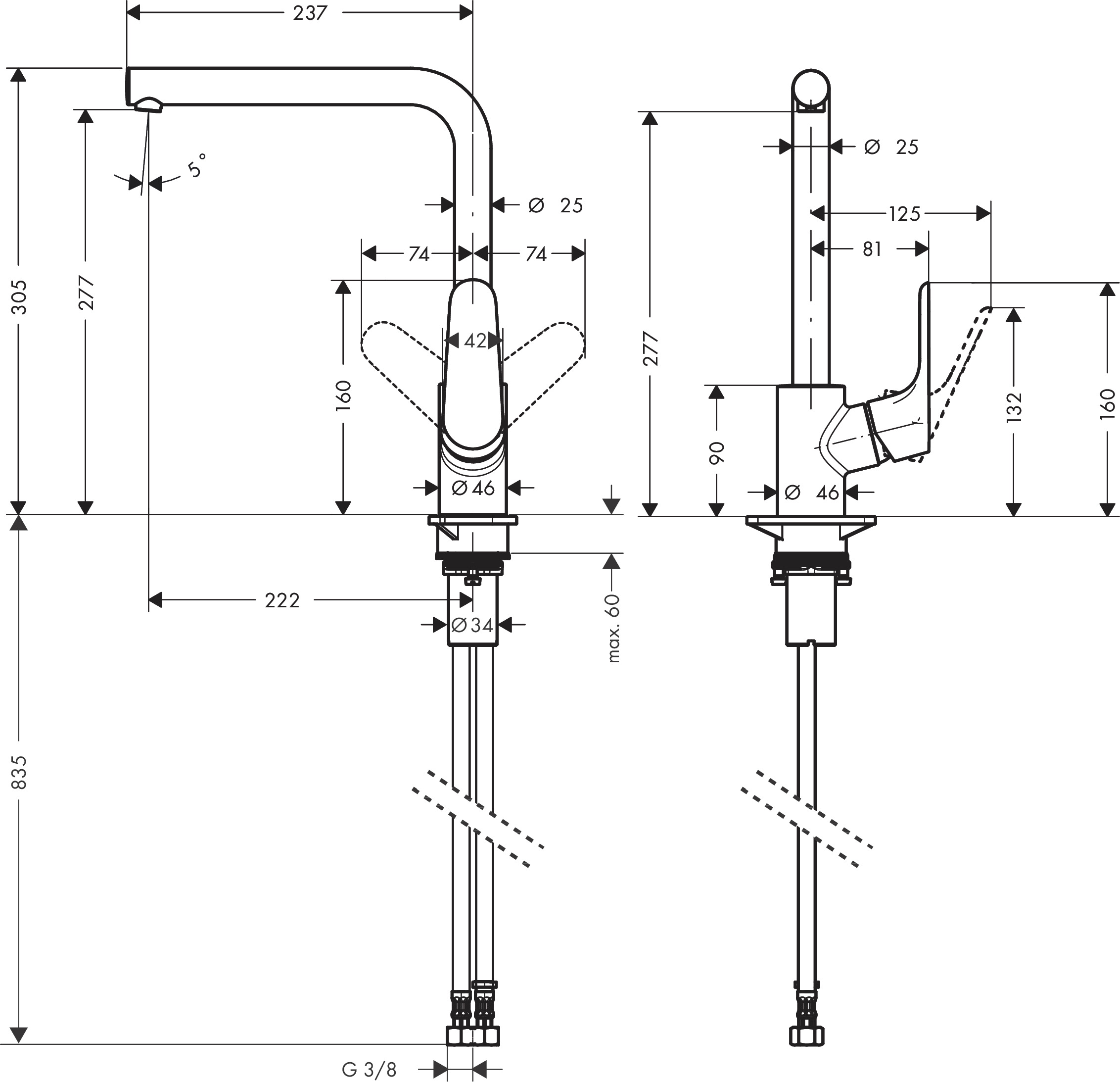Кухонный смеситель однорычажный 1jet HANSGROHE Focus M41 31817800 280 мм, цвет Сталь