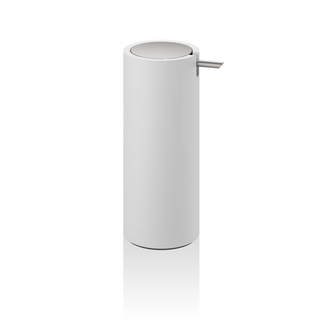 Дозатор жидкого мыла настольный DECOR WALTHER  STONE SSP  0972355  17 X Ø 7 X 9,5 см, 200 мл, из композита Solid Surface, цвет белый/сталь матовая