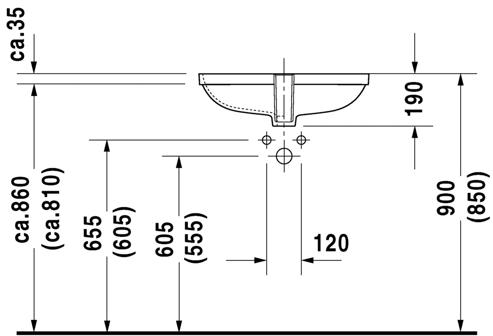 Раковина встраиваемая снизу  Duravit d-code 0338560000 56х45 см