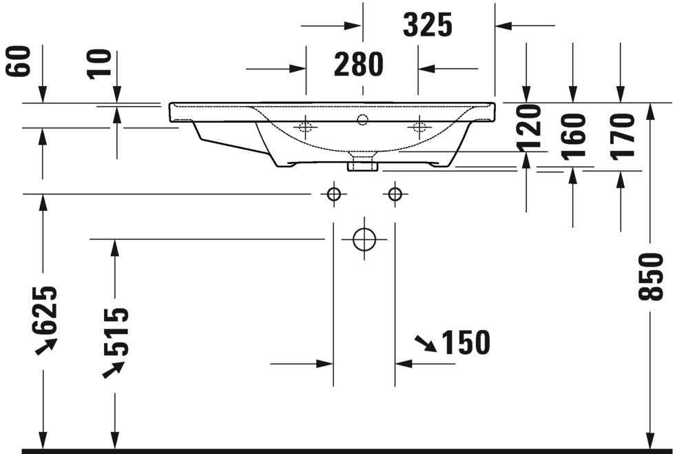 Раковина встраиваемая ассиметричная Duravit D-Neo 2370800000 800 мм х 480 мм, с переливом, с отверстием под смеситель, белая