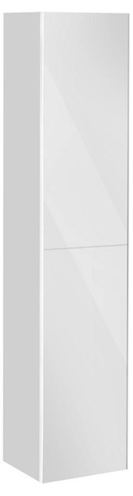 Высокий шкаф-пенал Keuco Royal Reflex 34030 210002 350x1670x335 мм 1 дверь петли справа корпус белый глянец фасад белое стекло