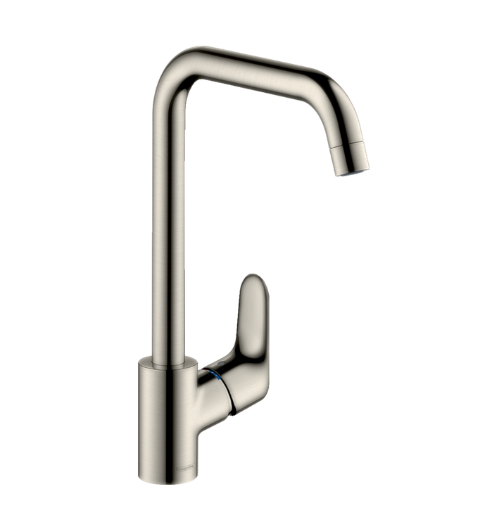 Высокий кухонный смеситель однорычажный с поворотным изливом 1jet HANSGROHE Focus M41 31821800 260 мм, с EcoSmart, цвет Сталь