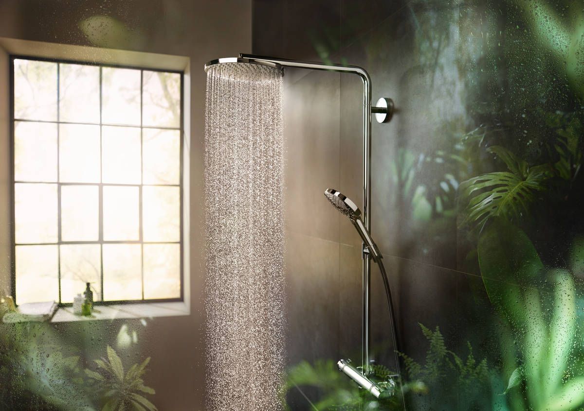 Душевой комплект HANSGROHE Raindance Select S240 1jet 27633140 Showerpipe с термостатом, цвет Шлифованная бронза
