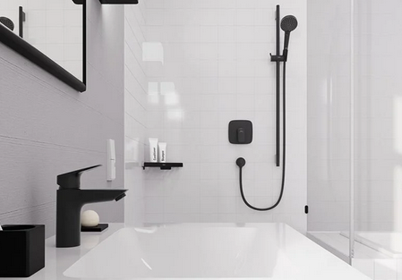 Однорычажный смеситель для раковины HANSGROHE Logis 71101670 без сливного гарнитура, цвет Чёрный матовый