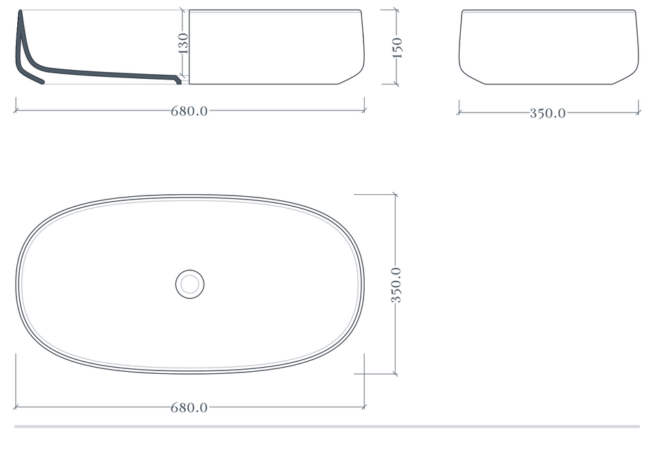 Накладная овальная раковина ARTCERAM Cognac COL005 01 34 680 мм х 350 мм х 150 мм, без перелива, без отверстия под смеситель, цвет Белый глянцевый