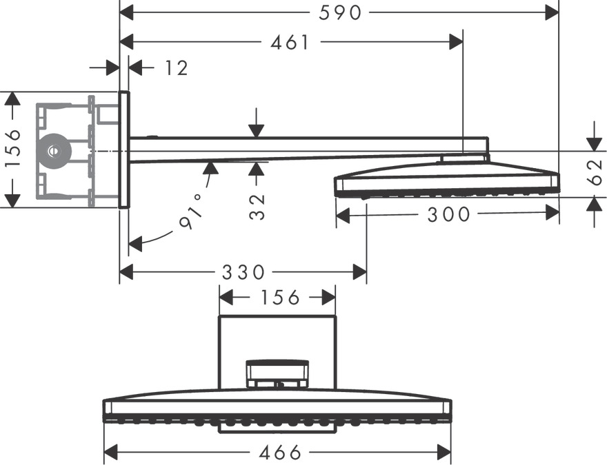Верхний душ потолочный Hansgrohe Rainmaker Select 24005600 Хром/Чёрный