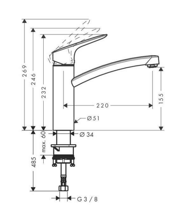 Однорычажный смеситель S для кухни HANSGROHE My Sport 13860800 цвет Нержавеющая сталь