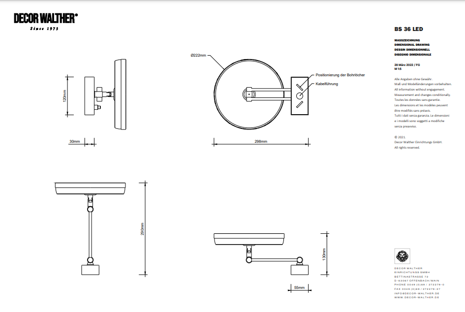 Зеркало косметическое настенное  DECOR WALTHER   BS 36 3X     0122160  Ø 22 см, с подсветкой LED, увеличение 3х, цвет  черный  матовый