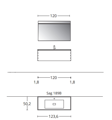 Комплект мебели BMT IKON  IK-06   1240х1950х502 мм, с тумбой, раковиной, полкой и зеркалом, цвет Mat London Grey