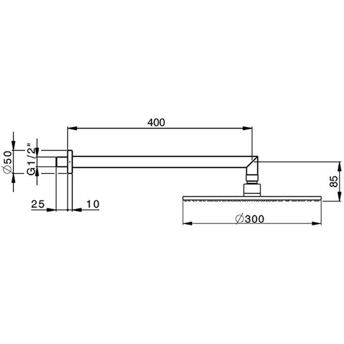 Верхний душ с настенным держателем CISAL Shower DS01362040 300 мм, цвет Чёрный матовый