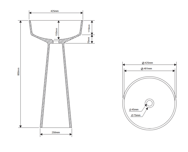Раковина напольная DEA DESIGN Pedestal Basin DD2018 425 R11 425 мм х 425 мм х 850 мм, с донным клапаном, цвет Dark Blue R11