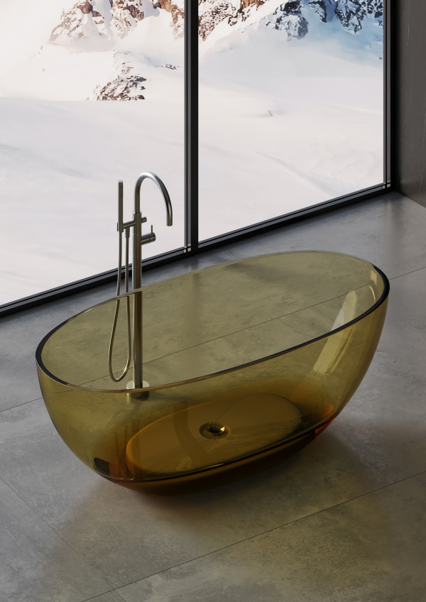 Ванна овальная отдельностоящая из полимера DEA DESIGN NATURE Brown Copper R9 1650 мм х 800 мм х 580 мм, с сифоном и донным клапаном, цвет Brown Copper R9