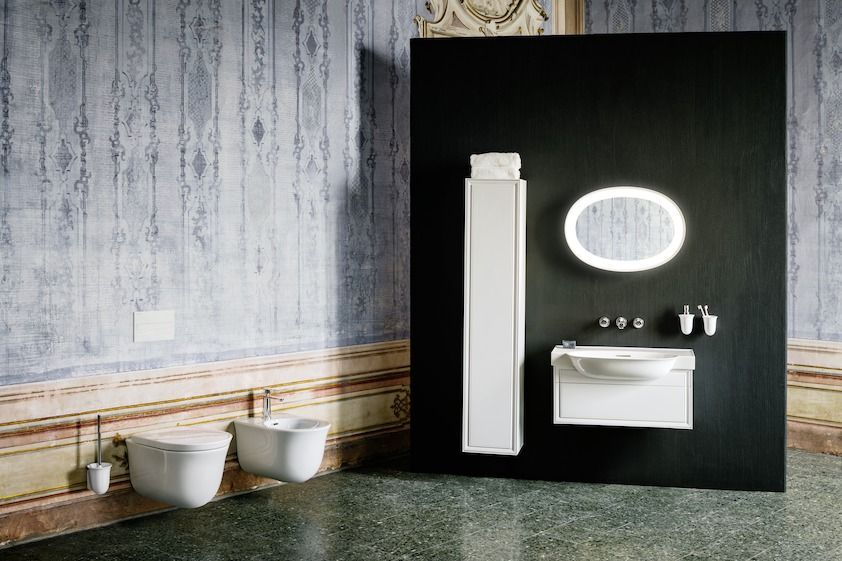 Высокий шкаф-пенал   Laufen  The  New Classic   4.0606.1.085.628.1  160 см, шпон дуб черненый, дверь  левая, push and pull  