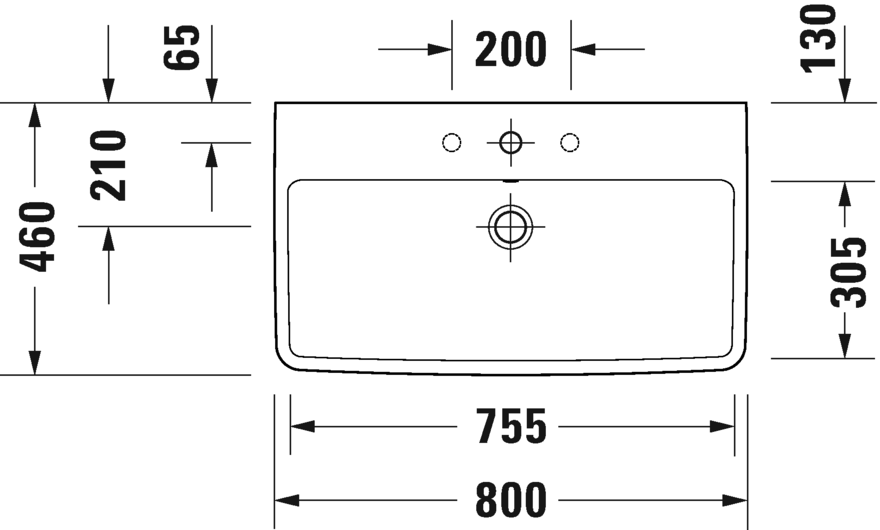 Раковина встраиваемая сверху/подвесная DURAVIT Duravit No.1 23758000002 460 мм х 800 мм, с переливом, с отверстием под смеситель, белая