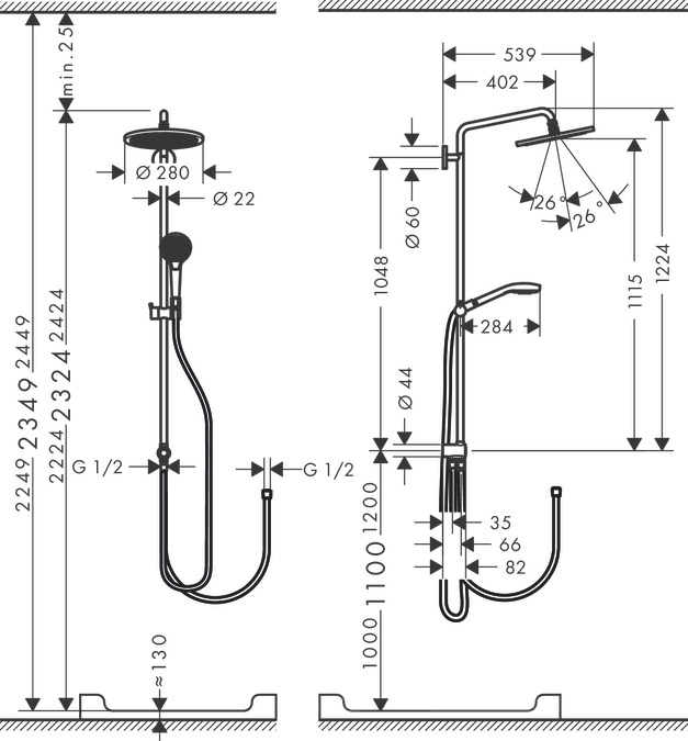 Душевая система Hansgrohe Croma Select 280 Air 1jet Showerpipe Reno EcoSmart 26793000 хром