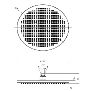 Верхний душ потолочный BOSSINI Apice H31430G.030 280 мм, с кронштейном 300 мм, хром