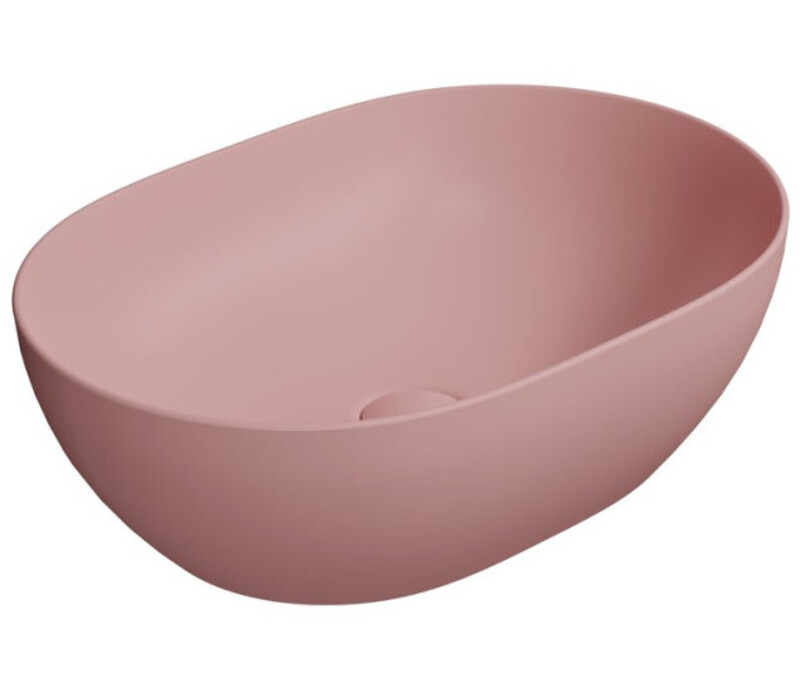 Раковина-чаша накладная овальная GSI PURA 8860PVC24, размер 500 мм х 350 мм, без отверстия под смеситель, с донным клапаном, цвет розовый матовый Blush