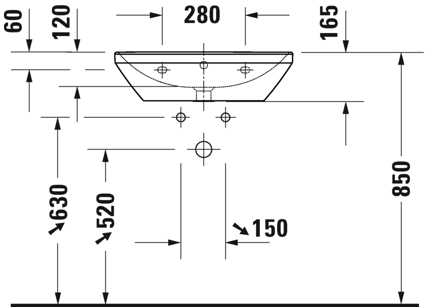 Раковина подвесная Duravit D-Neo 2366600060 600 мм х 440 мм, с переливом, без отверстия под смеситель, белая