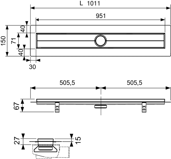 Дренажный канал прямой TECE TECEdrainline 601000 1000 мм, c гидроизоляцией SealSystem, хром