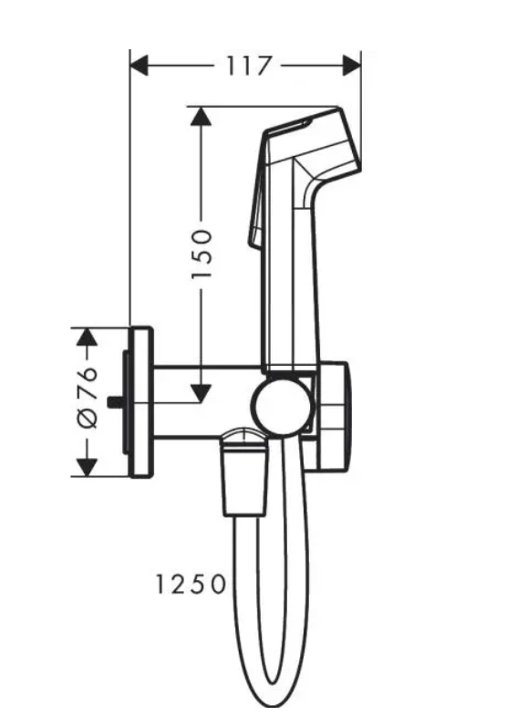 Гигиенический комплект HANSGROHE Bidette S 1 jet 29232340 со шлангом и держателем, цвет Шлифованный чёрный хром