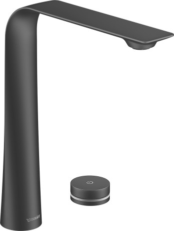 Электронный смеситель для раковины Duravit D.1 D11110007046 на два отверстия, с питанием от сети, без донного клапана, чёрный матовый