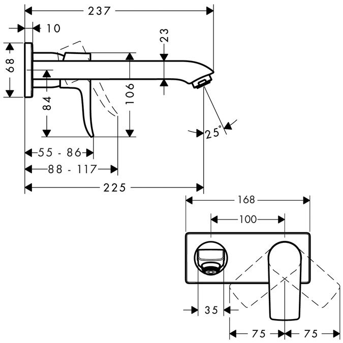 Смеситель для раковины настенный Hansgrohe Metris 31086000 Хром