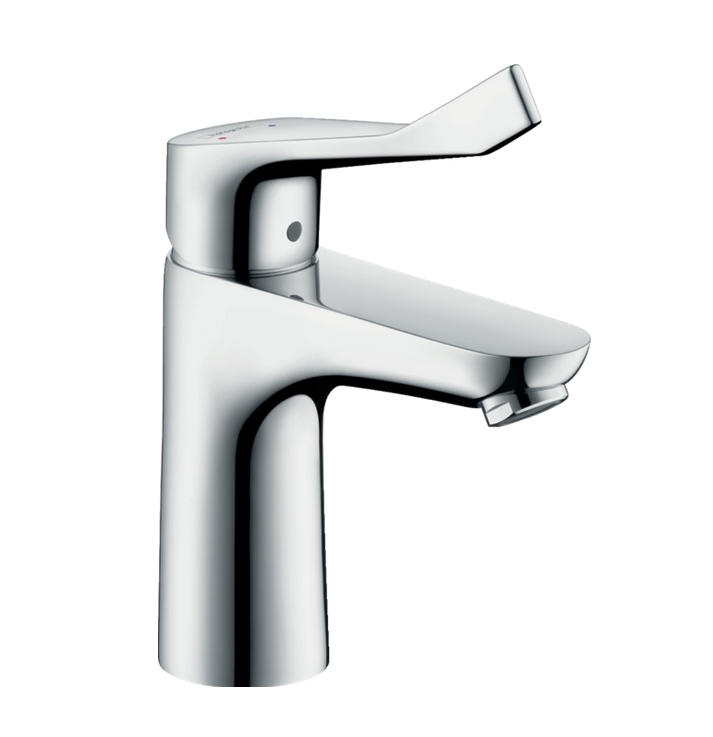 Однорычажный смеситель для раковины HANSGROHE Focus 31911000 100 мм, с удлиненной рукояткой, с доным клапаном, с EcoSmart, цвет Хром