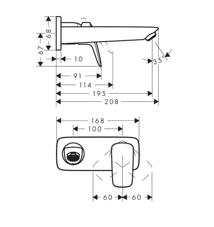 Настенный однорычажный смеситель для раковины скрытого монтажа HANSGROHE Logis Fine 71220670 излив 195 мм, цвет Чёрный матовый