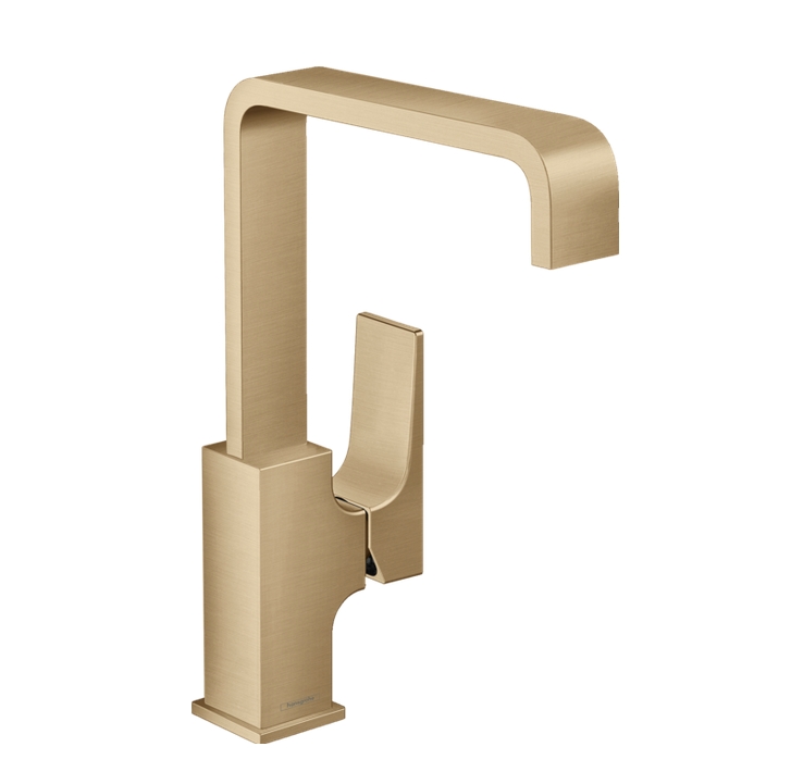 Однорычажный смеситель для раковины с поворотным изливом HANSGROHE Metropol 32511140 230 мм, с рычаговой рукояткой, с донным клапаном, цвет Шлифованная бронза