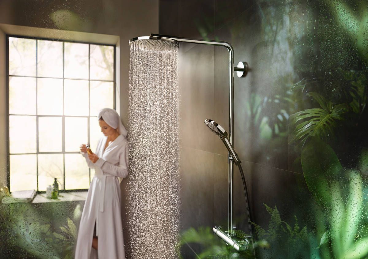 Душевой комплект HANSGROHE Raindance Select S240 1jet 27633140 Showerpipe с термостатом, цвет Шлифованная бронза