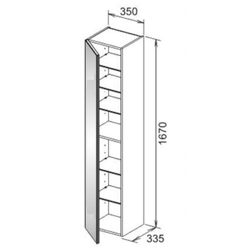 Высокий шкаф-пенал Keuco Royal Reflex 34030 110001 350x1670x335 мм 1 дверь петли слева корпус матовый лак фасад стекло антрацит