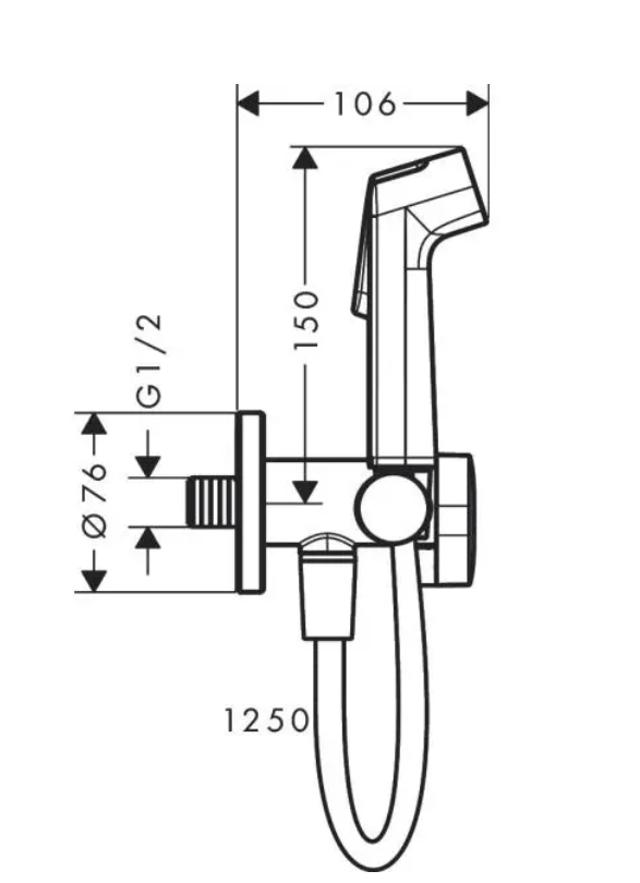 Гигиенический комплект HANSGROHE Bidette S 1 jet 29230700 со шлангом и держателем, цвет Белый матовый