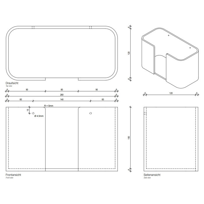 Контейнер для бумажных и гостевых полотенец, настенный DECOR WALTHER  STONE WPTB   0974254    16 X27 X13 см, композит белый матовый/крепления хром