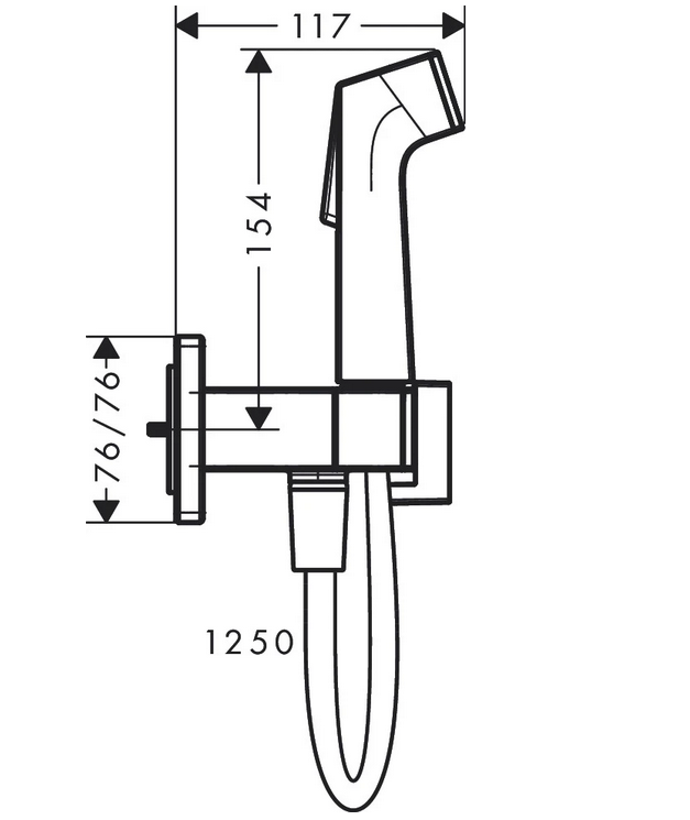 Гигиенический комплект: лейка, смеситель, шланг HANSGROHE 29233990 E 1jet, EcoSmart+, цвет: Полированное золото