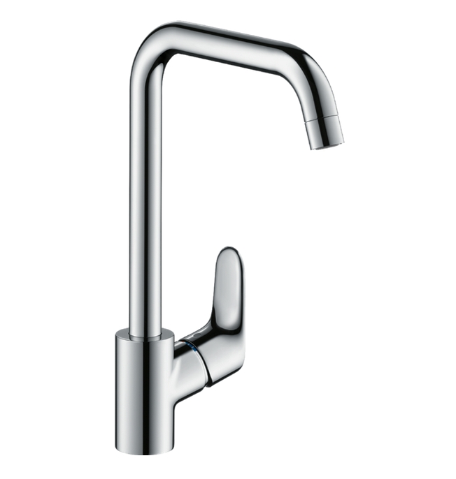 Высокий кухонный смеситель однорычажный с поворотным изливом 1jet HANSGROHE Focus M41 31822000 260 мм, для водонагревателей открытого типа, цвет Хром
