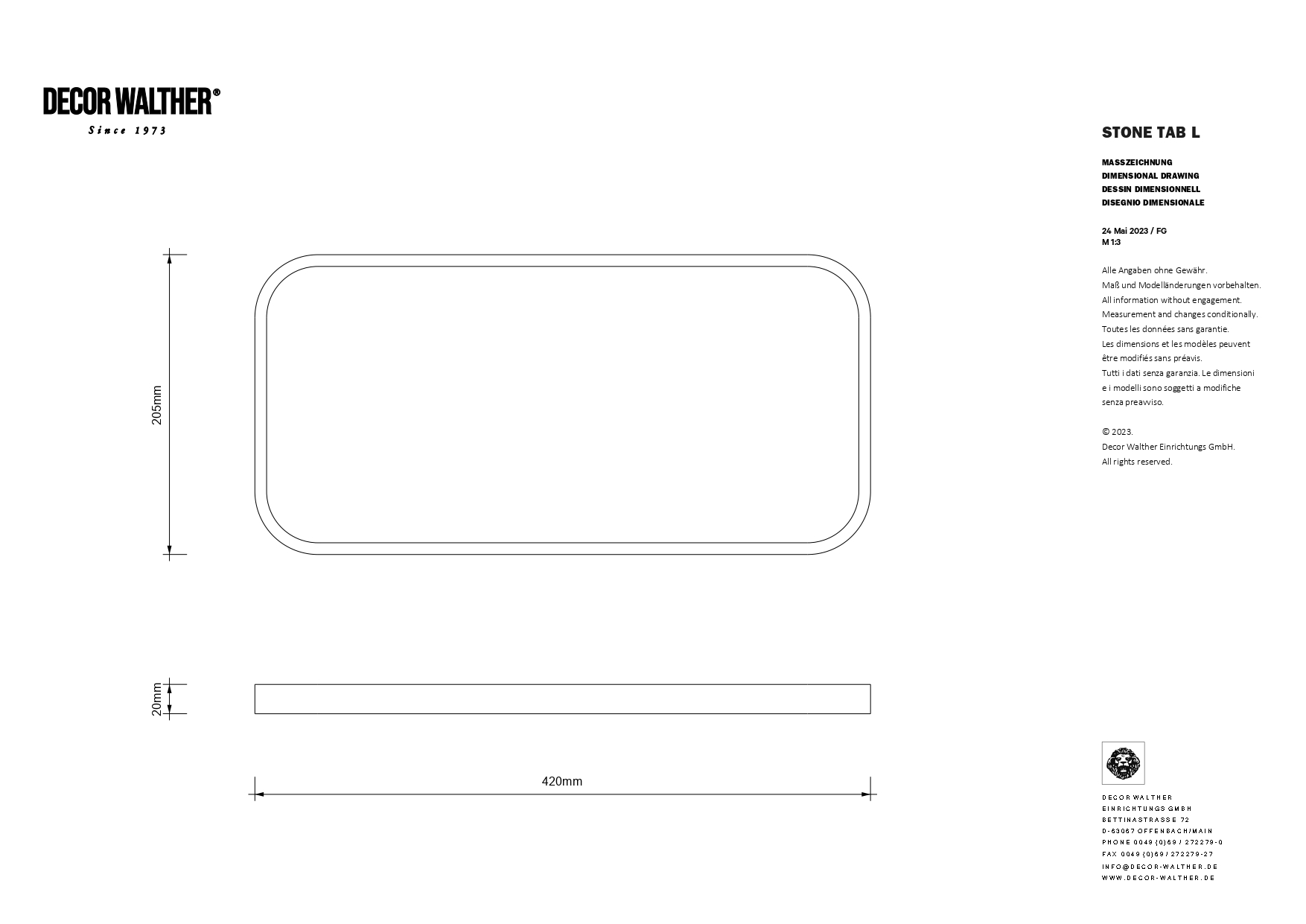 Лоток универсальный большой DECOR WALTHER  STONE TAB L   0975860   2 X 42 X 20,5 см, композит Solid Surface, черный матовый